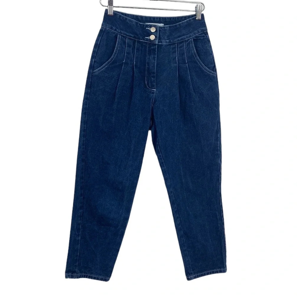 Nacumo Miyuki Jeans Womens Size Medium Blue Denim Skinny Leg Ankle Pleated Front